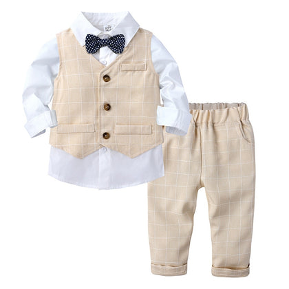 Conjunto de 3 peças de roupa de algodão para bebês, meninos, camiseta, calças, colete