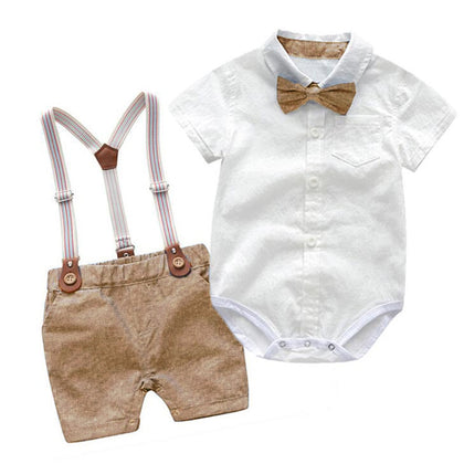 Conjunto Menino Bebê Com Bermuda e Suspensório e Camisa Body com Gravatinha (pode tirar se quiser)